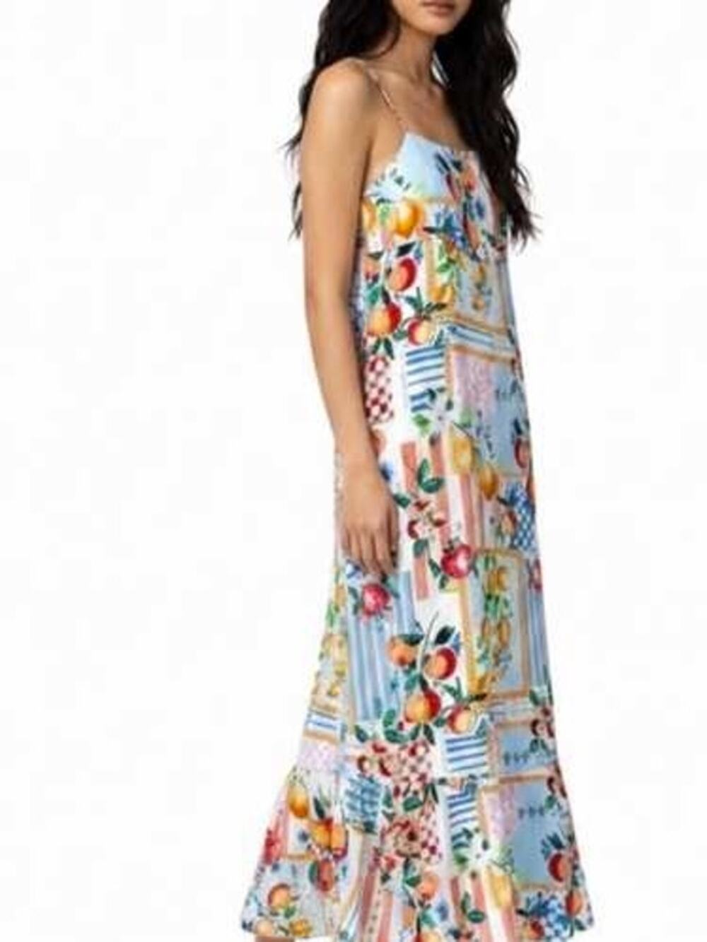 Anthropologie Paper Heart Fruit Checkered Patchwork Open Back Maxi Dress XL